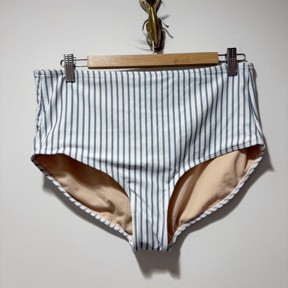 Albion Blue Striped High Waisted Bikini Bottoms Size XL New Without Tags Beach
